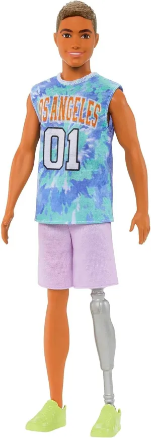 Barbie Toys Barbie Ken Fashionistas Doll #212 with Prosthetic Leg, Wearing Los Angeles Jersey and Purple Shorts with Sneakers