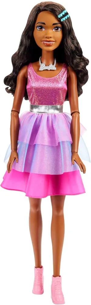 Barbie Toys Barbie Large Barbie Doll with Black Hair, 28 Inches Tall, Shimmery Pink Dress with Necklace and Hair Clip Accessories
