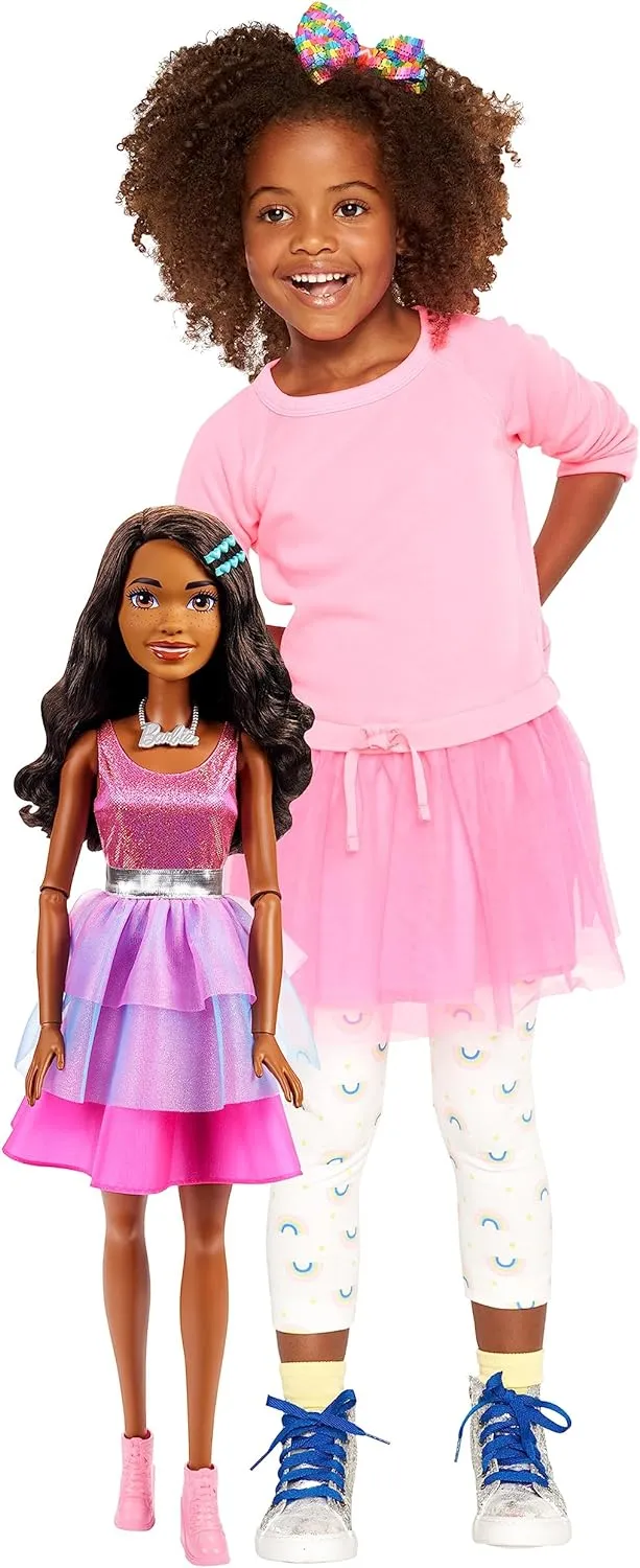 Barbie Toys Barbie Large Barbie Doll with Black Hair, 28 Inches Tall, Shimmery Pink Dress with Necklace and Hair Clip Accessories