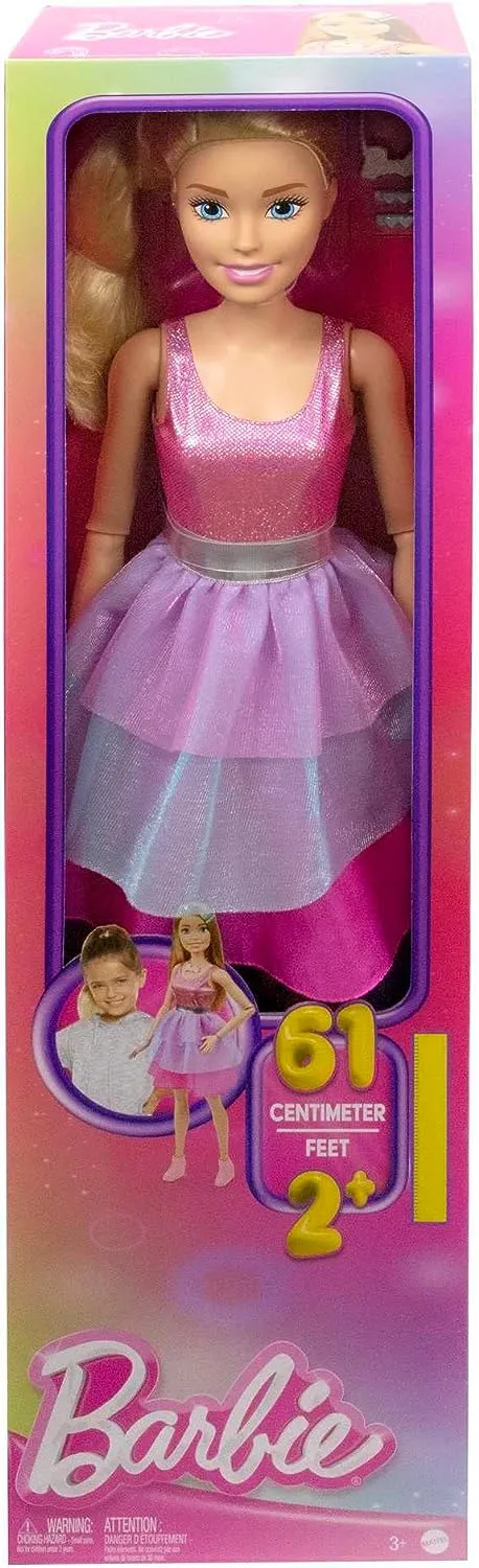 Barbie Toys Barbie Large Barbie Doll with Blond Hair, 28 Inches Tall, Shimmery Pink Dress with Necklace and Hair Clip Accessories