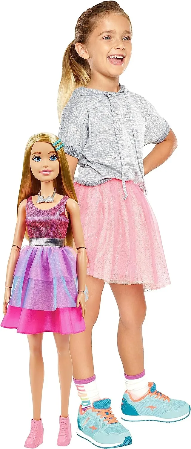 Barbie Toys Barbie Large Barbie Doll with Blond Hair, 28 Inches Tall, Shimmery Pink Dress with Necklace and Hair Clip Accessories