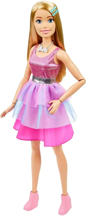 Barbie Toys Barbie Large Barbie Doll with Blond Hair, 28 Inches Tall, Shimmery Pink Dress with Necklace and Hair Clip Accessories