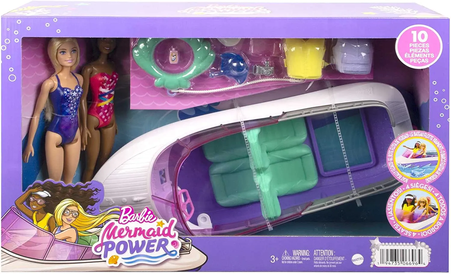 Barbie Toys ?Barbie Mermaid Power Playset with 2 Barbie Dolls & 18-inch Floating Boat with S