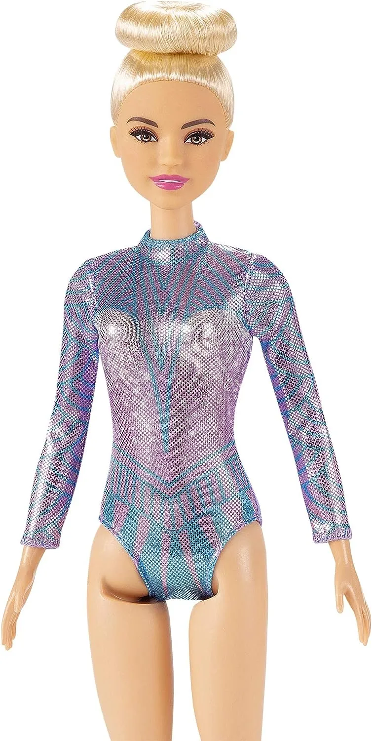 Barbie Toys Barbie Rhythmic Gymnast Blonde Doll (12-in/30.40-cm) with Colorful Metallic Leotard, 2 Clubs & Ribbon Accessory, Great Gift for Ages 3 Years Old & Up
