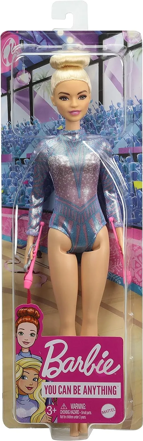 Barbie Toys Barbie Rhythmic Gymnast Blonde Doll (12-in/30.40-cm) with Colorful Metallic Leotard, 2 Clubs & Ribbon Accessory, Great Gift for Ages 3 Years Old & Up