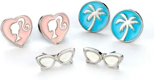 Barbie Toys Barbie Set of Three Classic Stud Earrings - Barbie Silhouette, Palm Tree, and Glasses Designs - Zinc, Nickel-Safe, Cadmium & Lead-Free