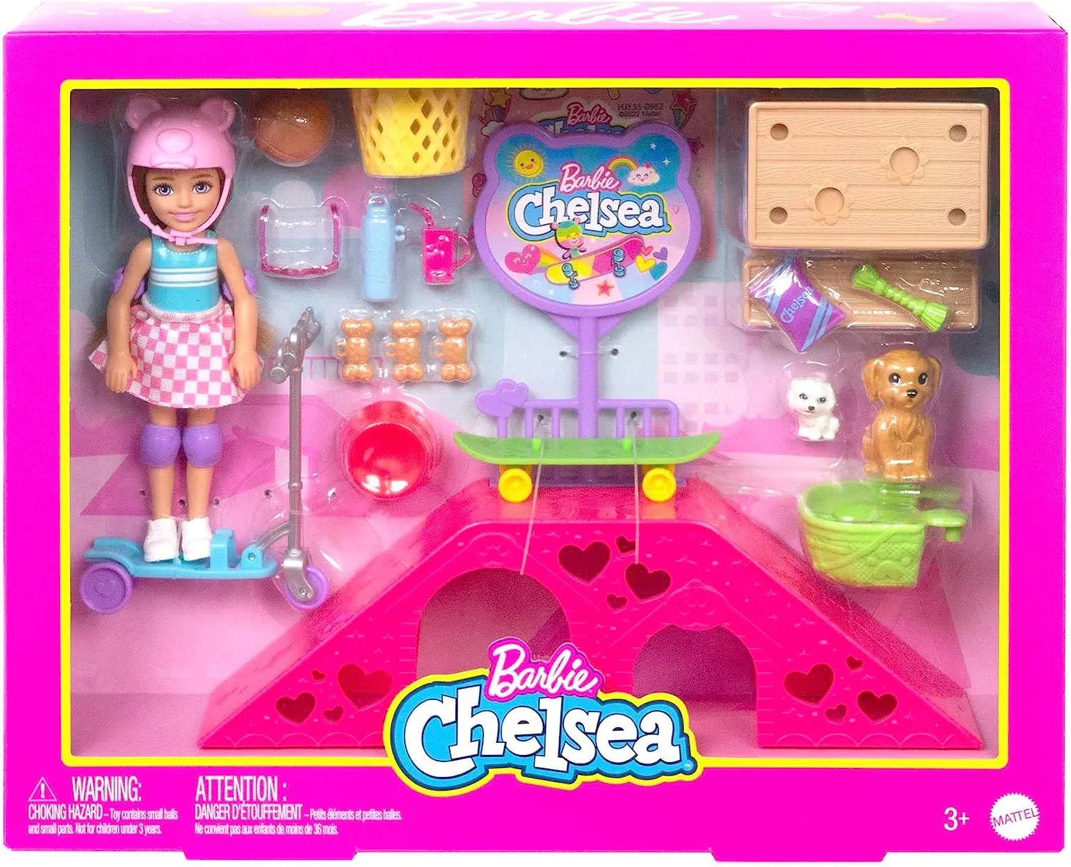 Barbie Toys Barbie Toys, Chelsea Doll and Accessories, Skatepark Playset with 2 Puppies