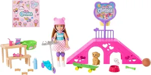 Barbie Toys Barbie Toys, Chelsea Doll and Accessories, Skatepark Playset with 2 Puppies