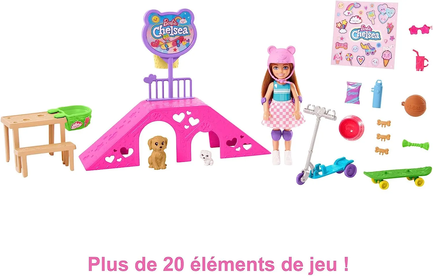 Barbie Toys Barbie Toys, Chelsea Doll and Accessories, Skatepark Playset with 2 Puppies