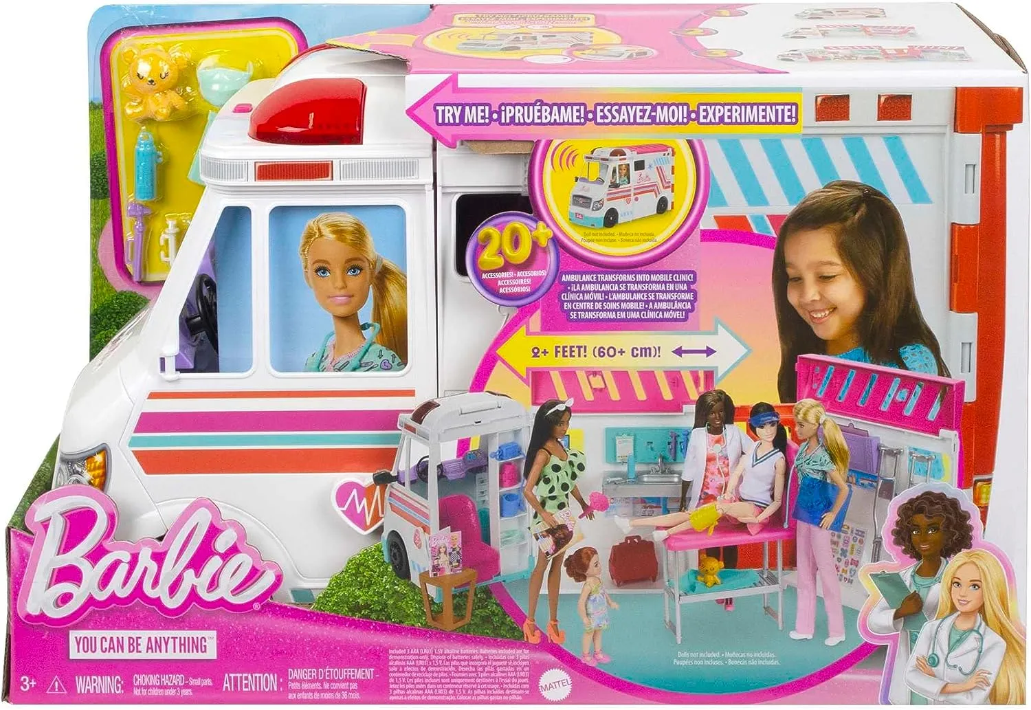 Barbie Toys Barbie Toys, Transforming Ambulance and Clinic Playset with Lights, Sounds and Transforms into Care Clinic
