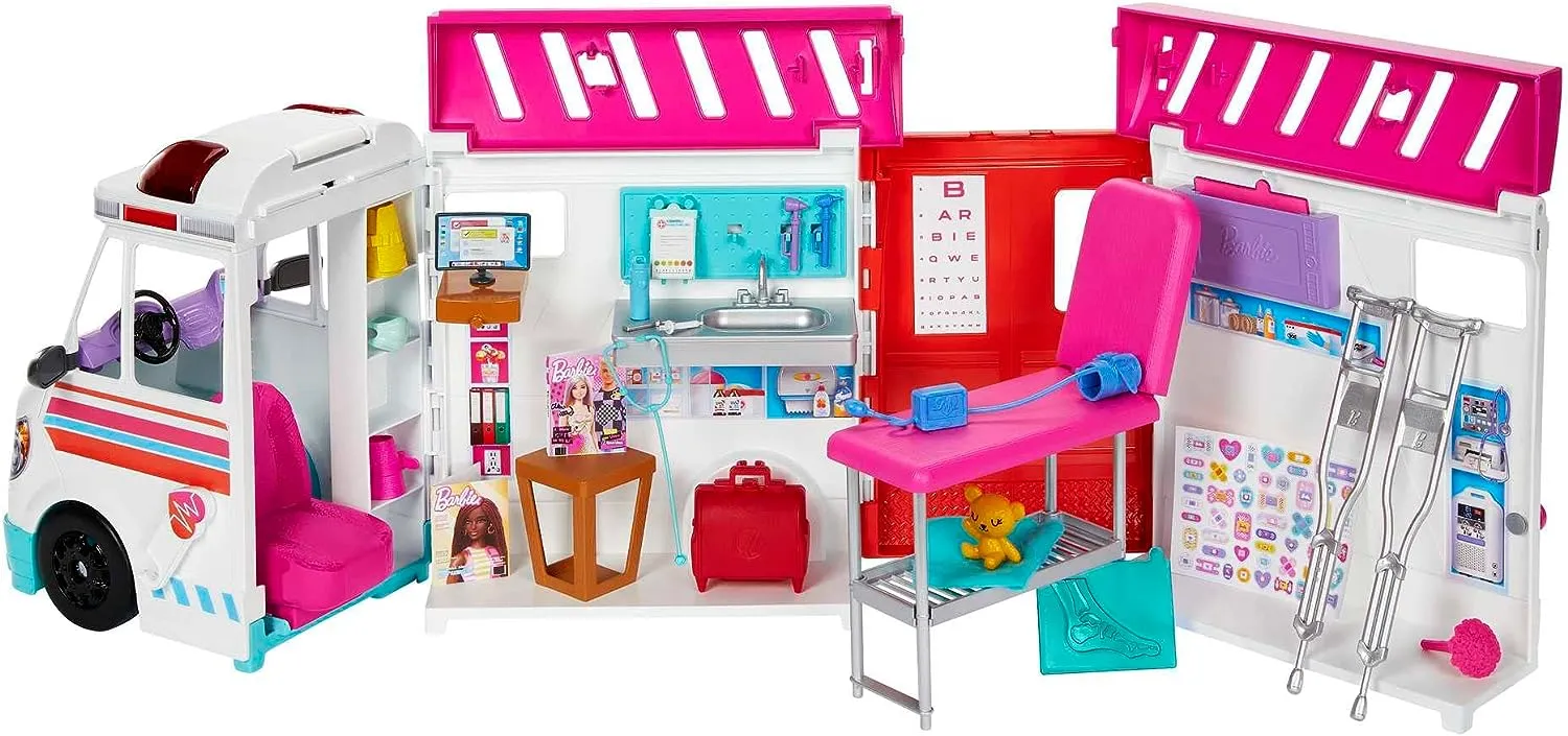 Barbie Toys Barbie Toys, Transforming Ambulance and Clinic Playset with Lights, Sounds and Transforms into Care Clinic