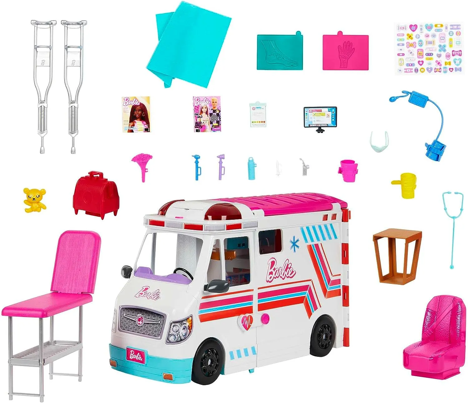 Barbie Toys Barbie Toys, Transforming Ambulance and Clinic Playset with Lights, Sounds and Transforms into Care Clinic
