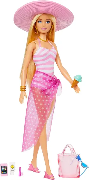 Barbie Toys Blonde Barbie Doll with Swimsuit and Beach-Themed Accessories