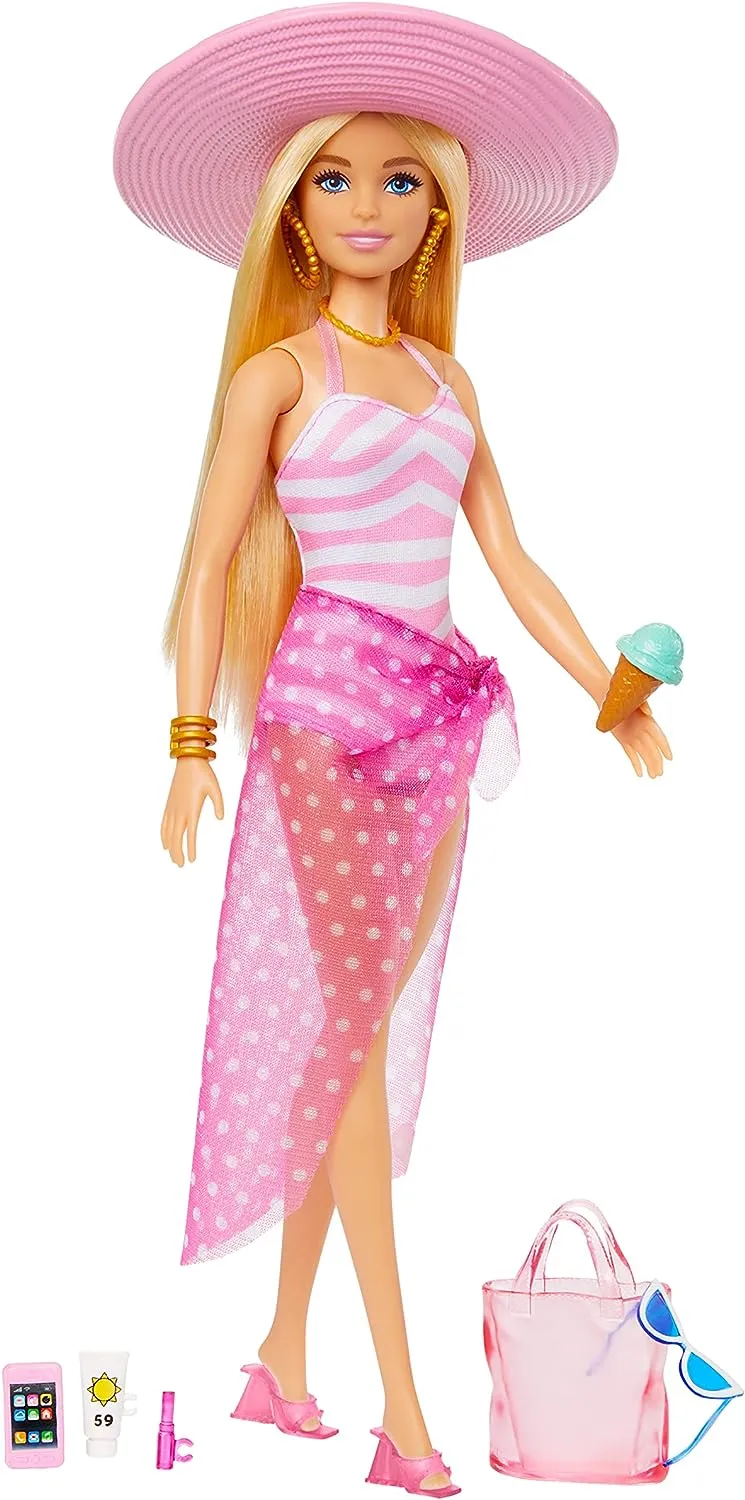 Barbie Toys Blonde Barbie Doll with Swimsuit and Beach-Themed Accessories