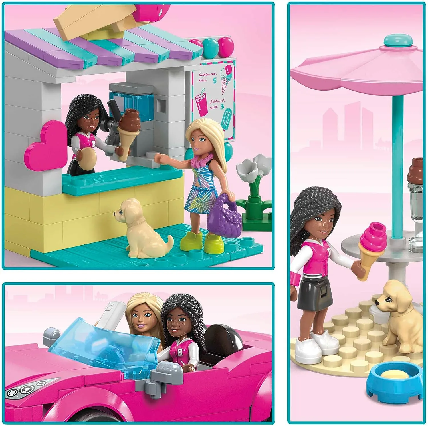 Barbie Toys MEGA Barbie Car Building Toys Playset, Convertible & Ice Cream Stand with 225 Pieces