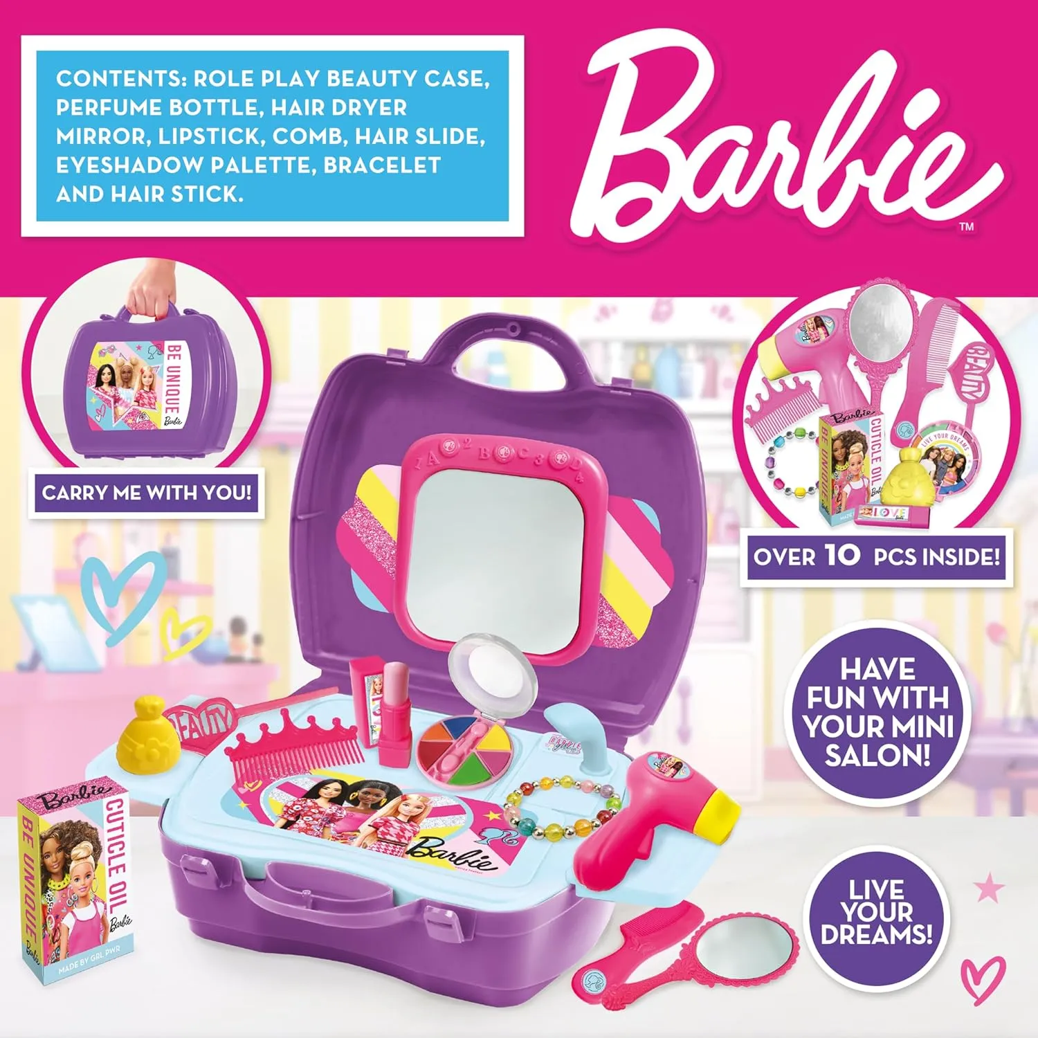 Barbie Toys Sinco Creations Barbie Hair & Beauty Station Playset - 10 Piece Barbie Play Set (Barbie Hair & Beauty Station Playset)