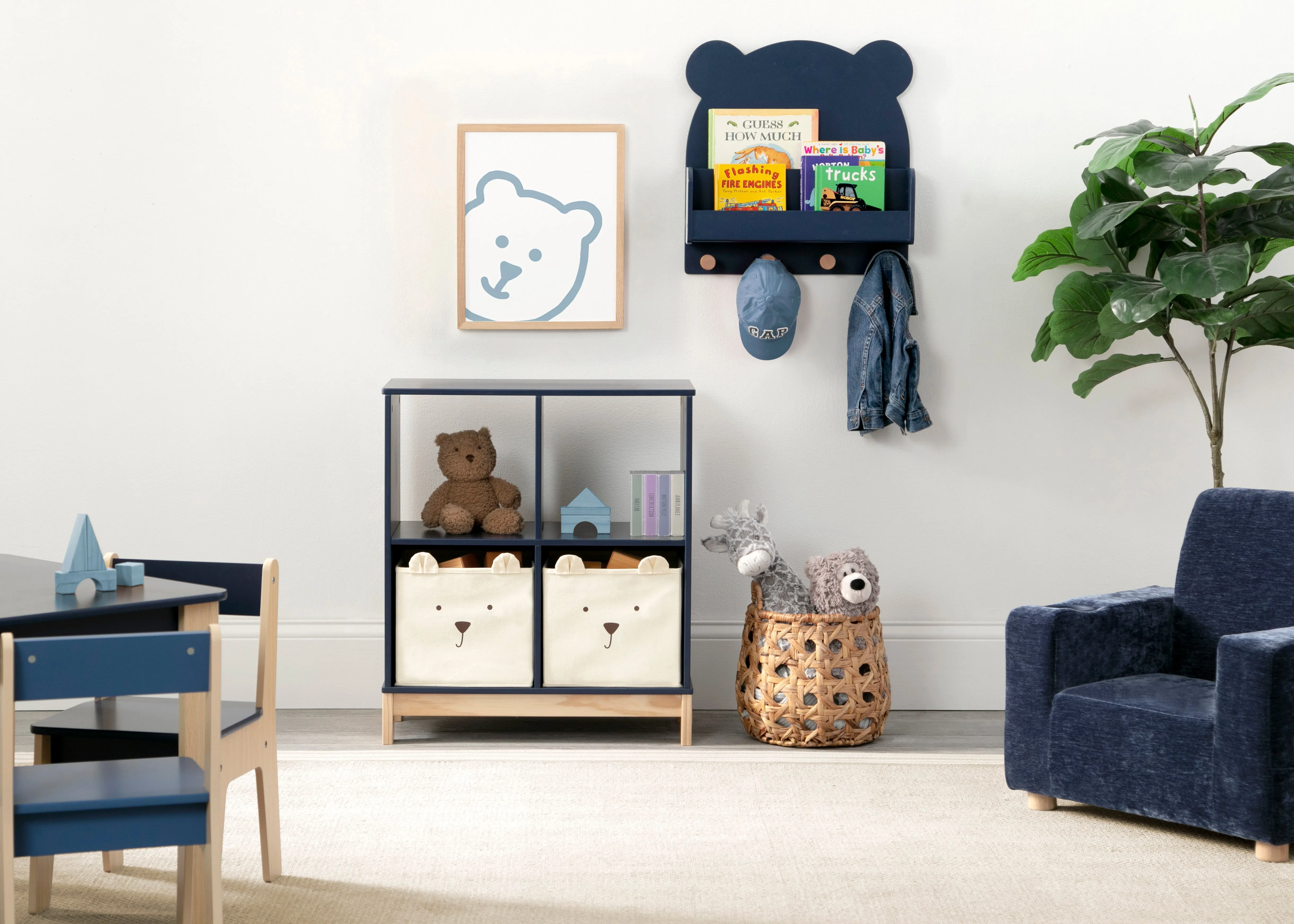 Brannan Bear Wall Shelf with 4 Hooks Babykids_Delta Children_Toy Storage & Bookshelves