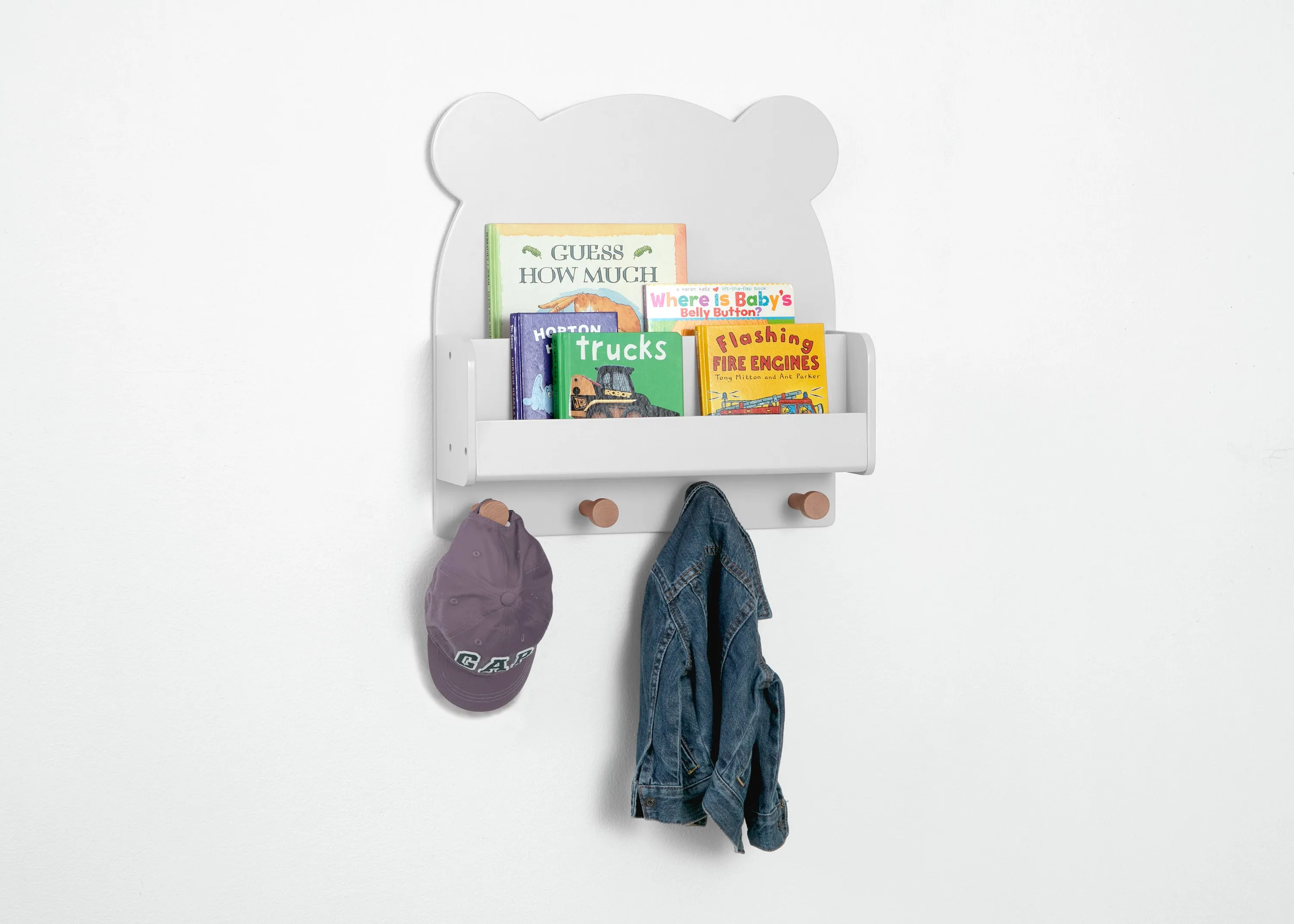 Brannan Bear Wall Shelf with 4 Hooks Babykids_Delta Children_Toy Storage & Bookshelves