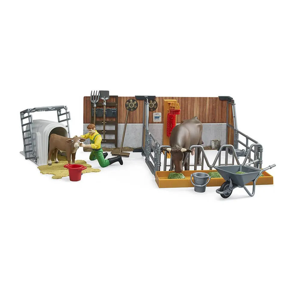 Bruder Toys Bruder bWorld Cow and Calf Barn with Farmer