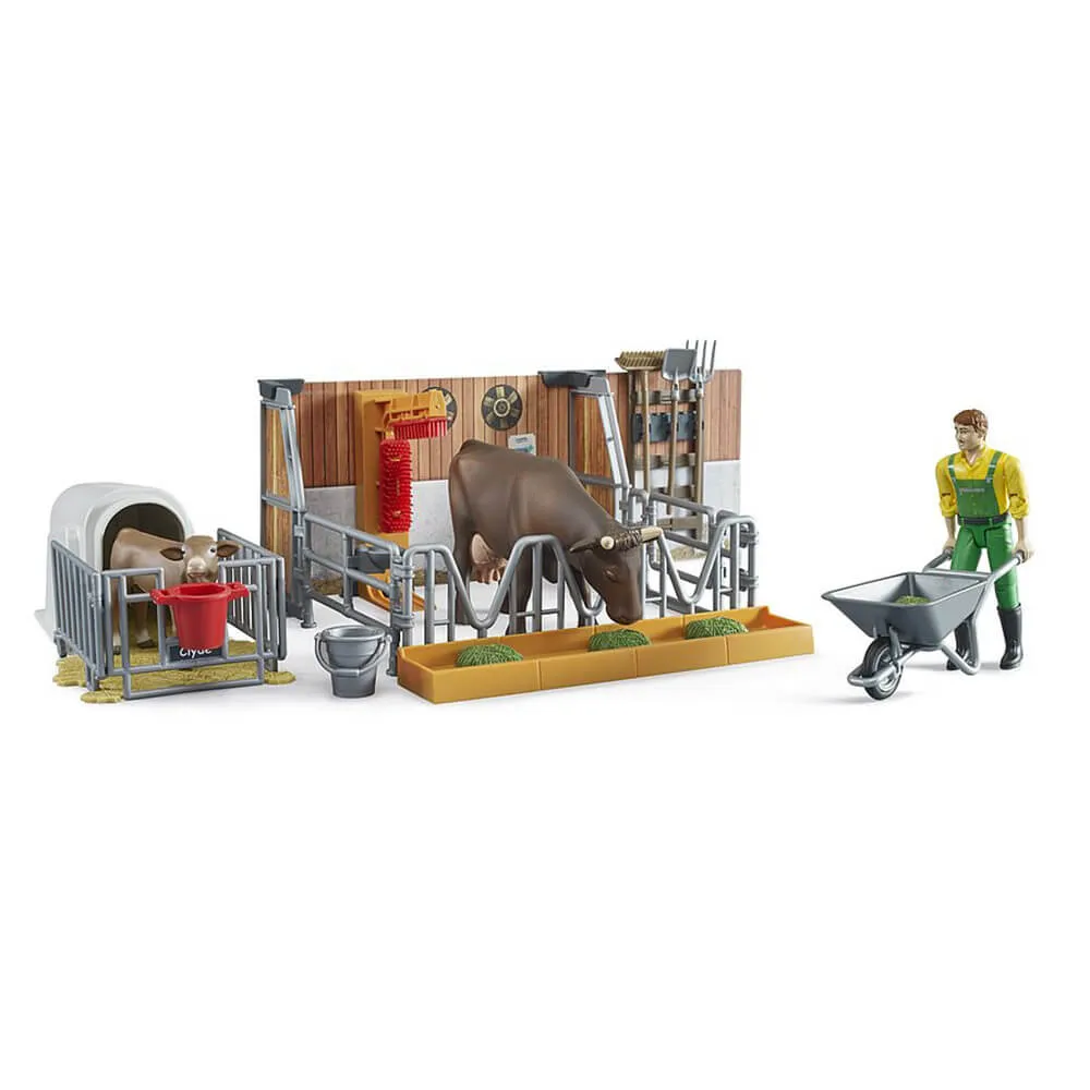 Bruder Toys Bruder bWorld Cow and Calf Barn with Farmer