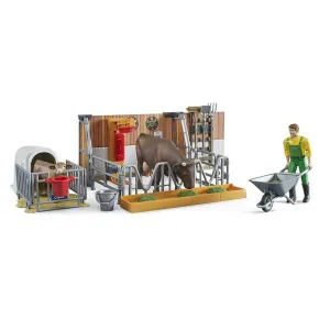 Bruder Toys Bruder bWorld Cow and Calf Barn with Farmer