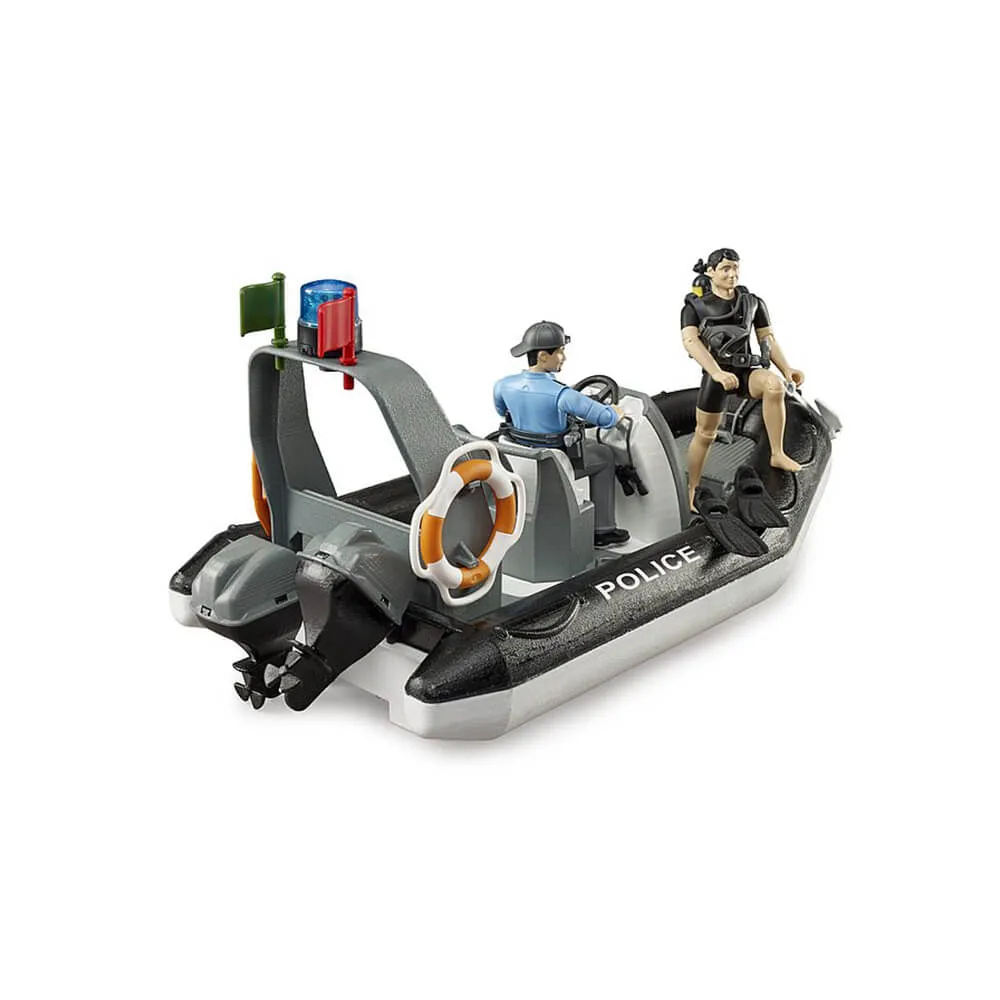 Bruder Toys Bruder bworld Police Boat with Rotating Light Beacon Figure Set
