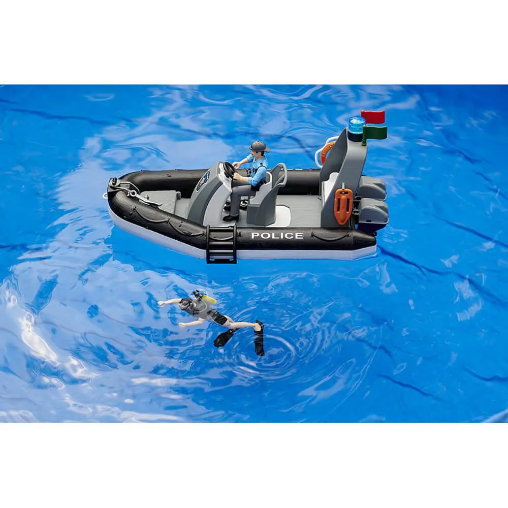 Bruder Toys Bruder bworld Police Boat with Rotating Light Beacon Figure Set