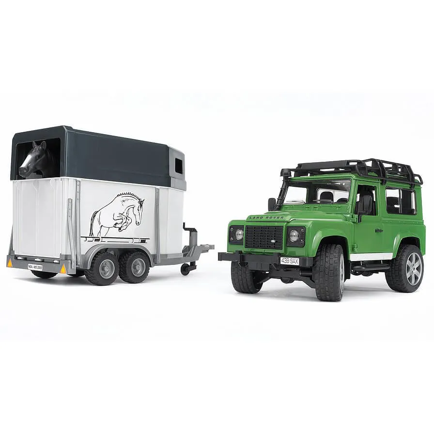 Bruder Toys Bruder Land Rover Station Wagon w Horse Trailer & Horse