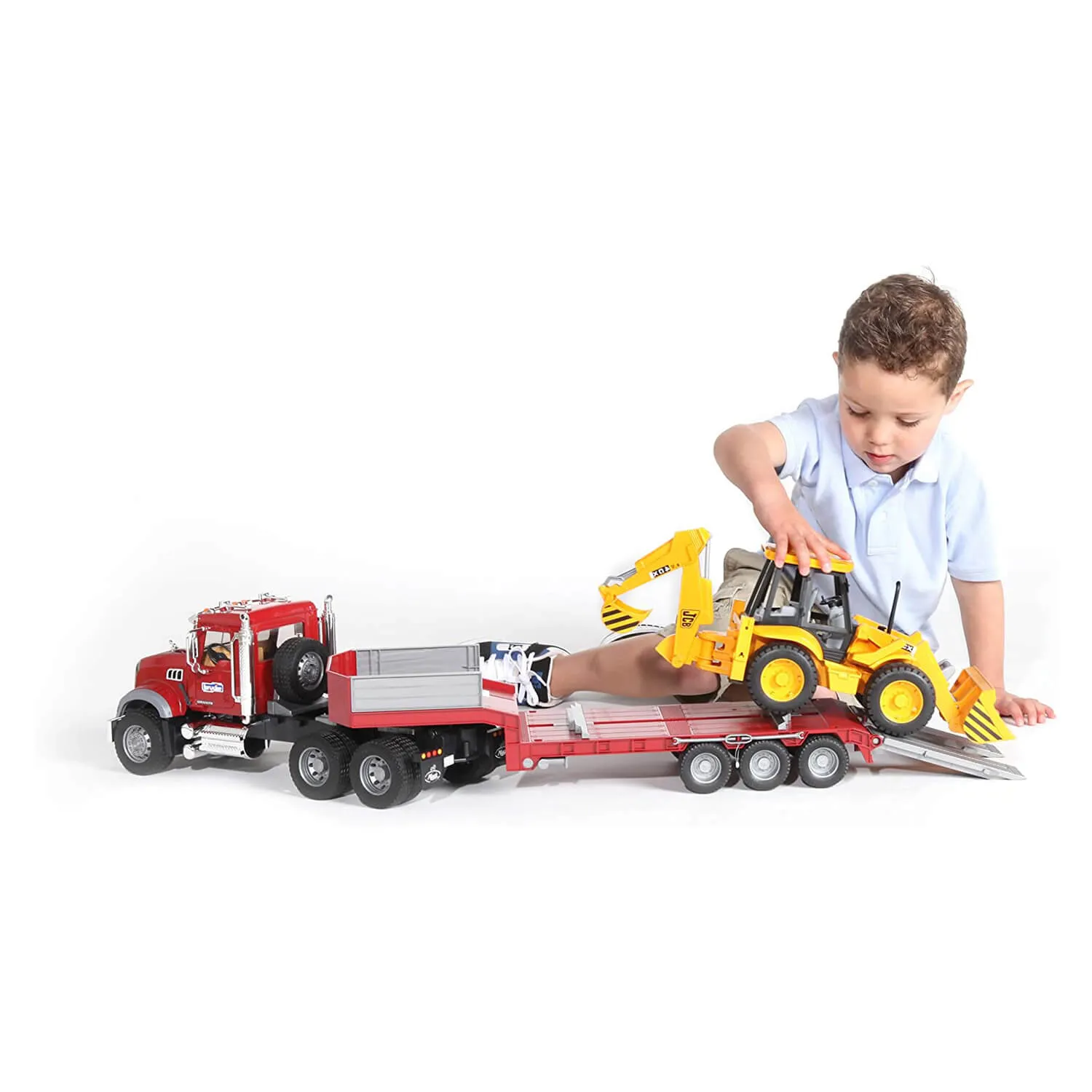 Bruder Toys Bruder Pro Series 1:16 Scale Mack Granite Flatbed Truck w JCB Backhoe