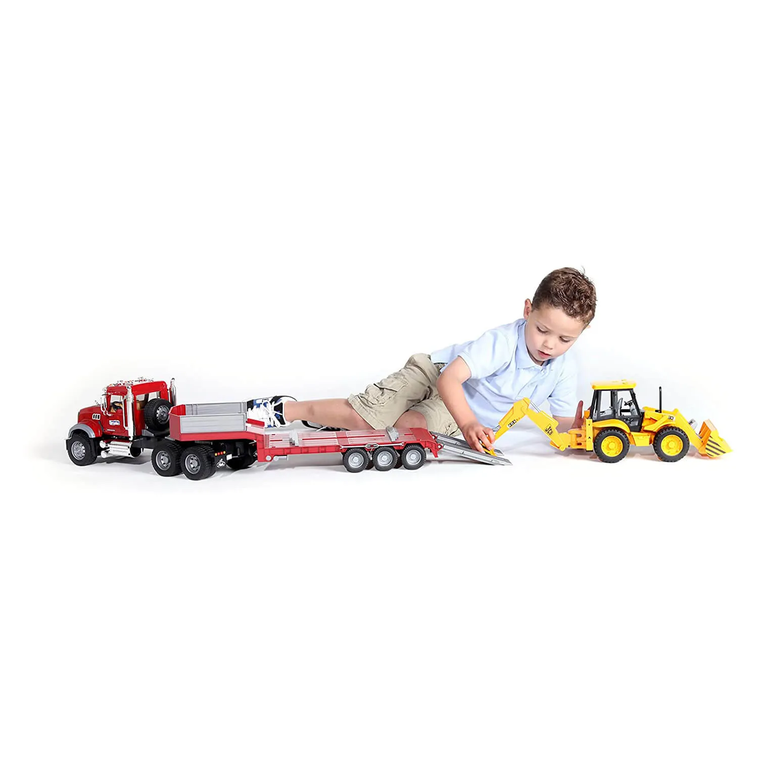 Bruder Toys Bruder Pro Series 1:16 Scale Mack Granite Flatbed Truck w JCB Backhoe