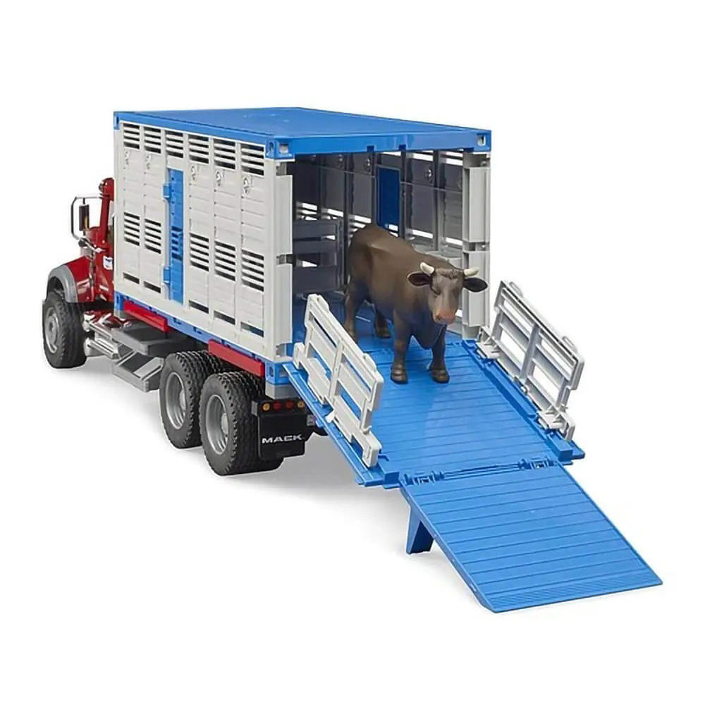 Bruder Toys Bruder Pro Series MACK Granite Cattle Transportation Truck w Cow