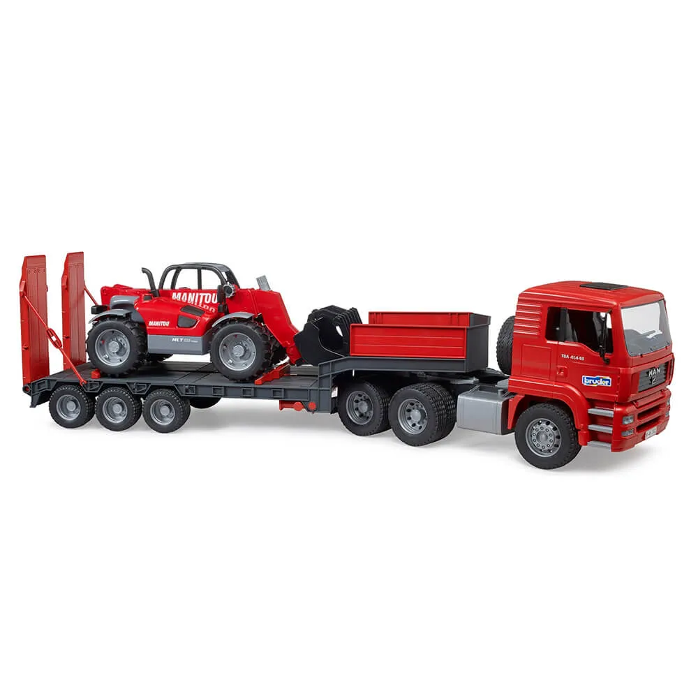 Bruder Toys Bruder Pro Series MAN TGA truck with low loader trailer and Manitou telehandler