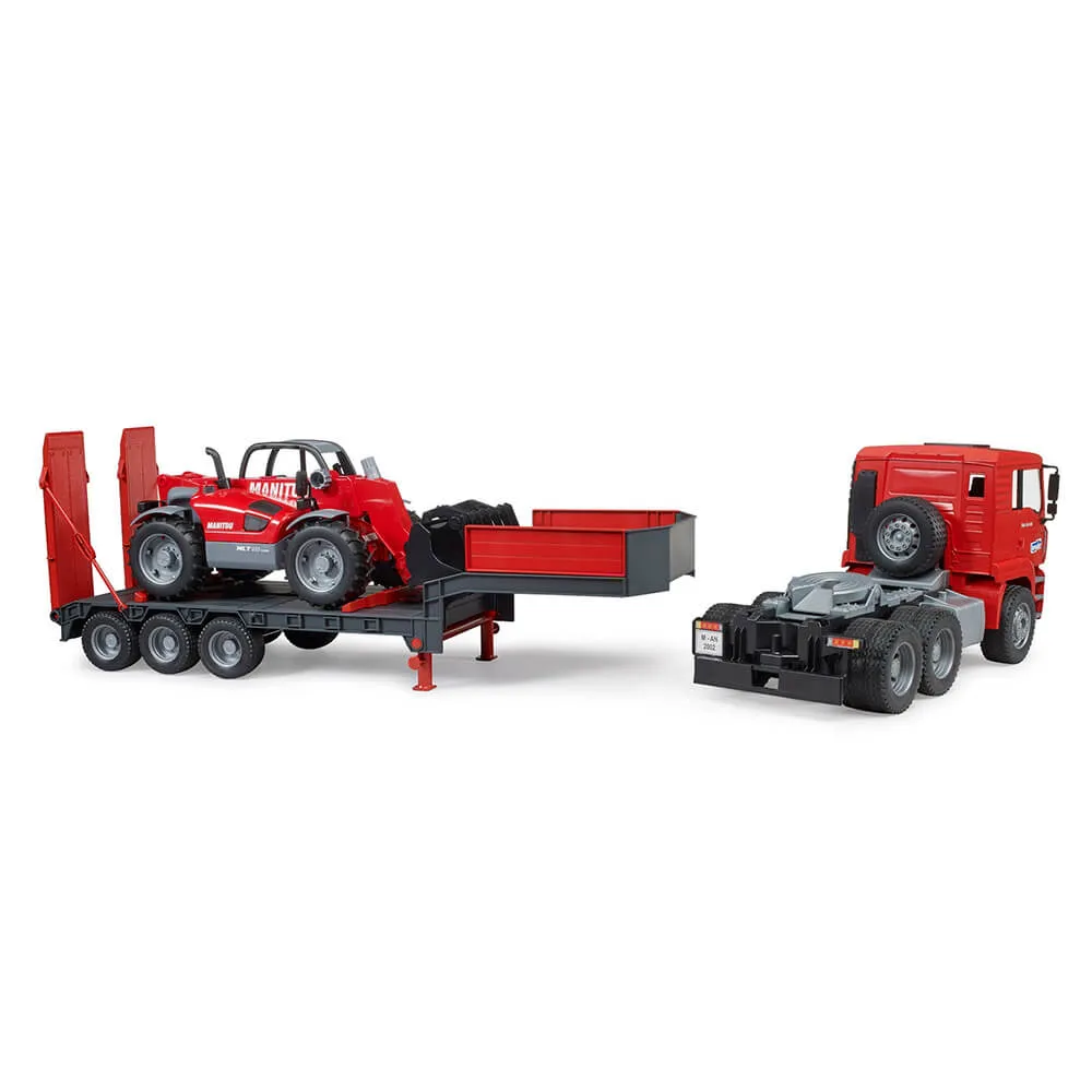 Bruder Toys Bruder Pro Series MAN TGA truck with low loader trailer and Manitou telehandler