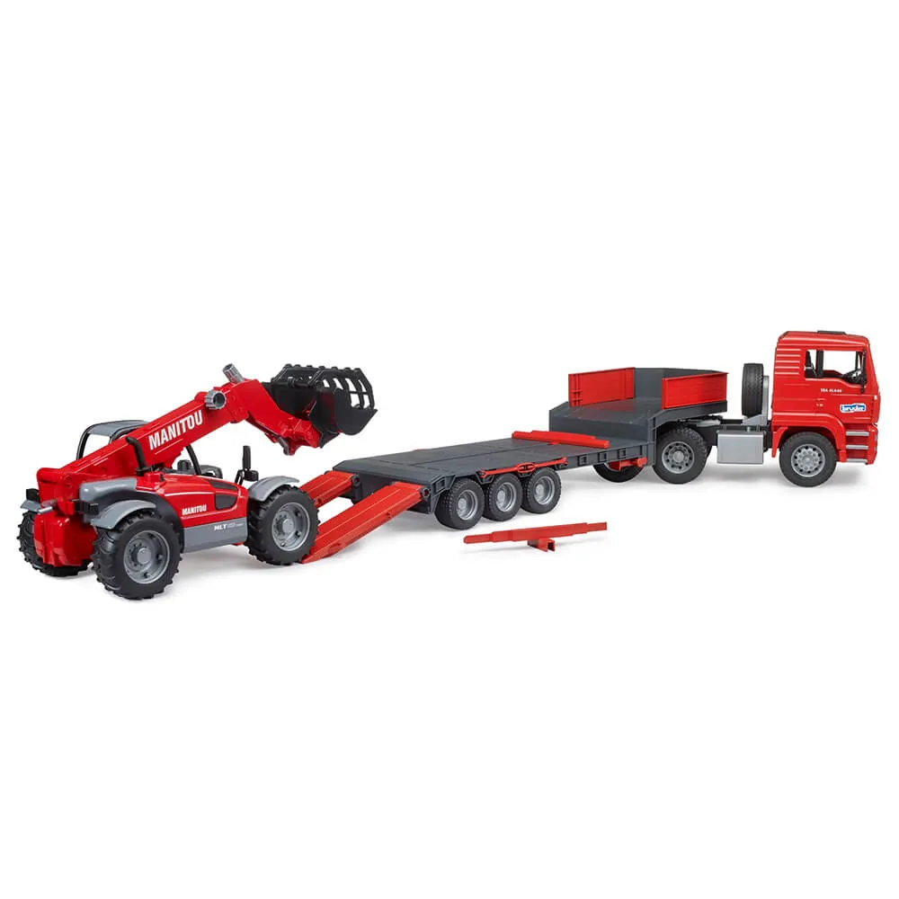 Bruder Toys Bruder Pro Series MAN TGA truck with low loader trailer and Manitou telehandler