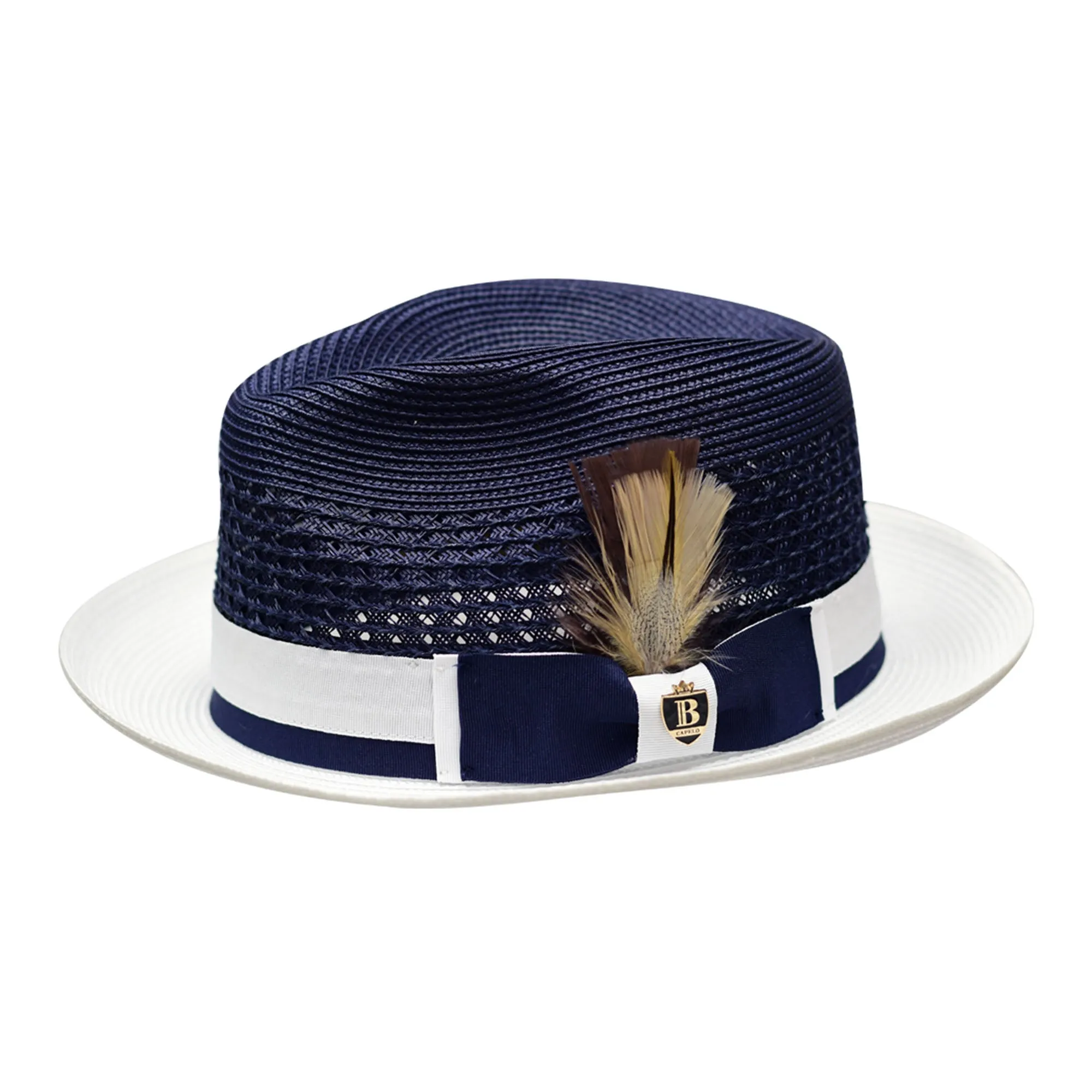 Bruno Capelo Belvedere 2-Tone Straw Fedora Hat Snap Brim Accessories_Bruno Capelo_Hats