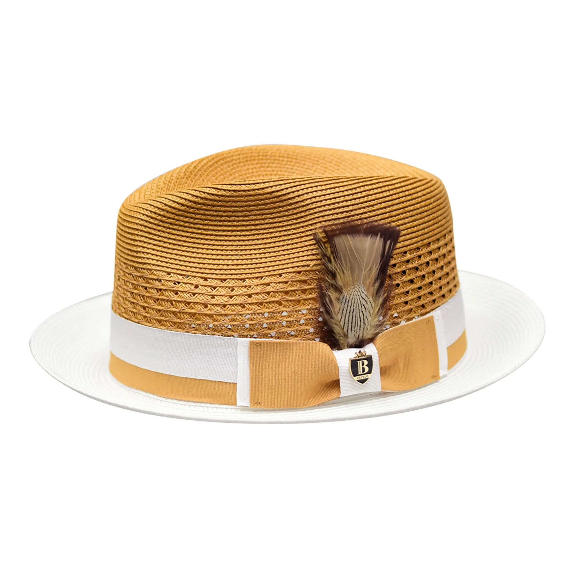 Bruno Capelo Belvedere 2-Tone Straw Fedora Hat Snap Brim Accessories_Bruno Capelo_Hats
