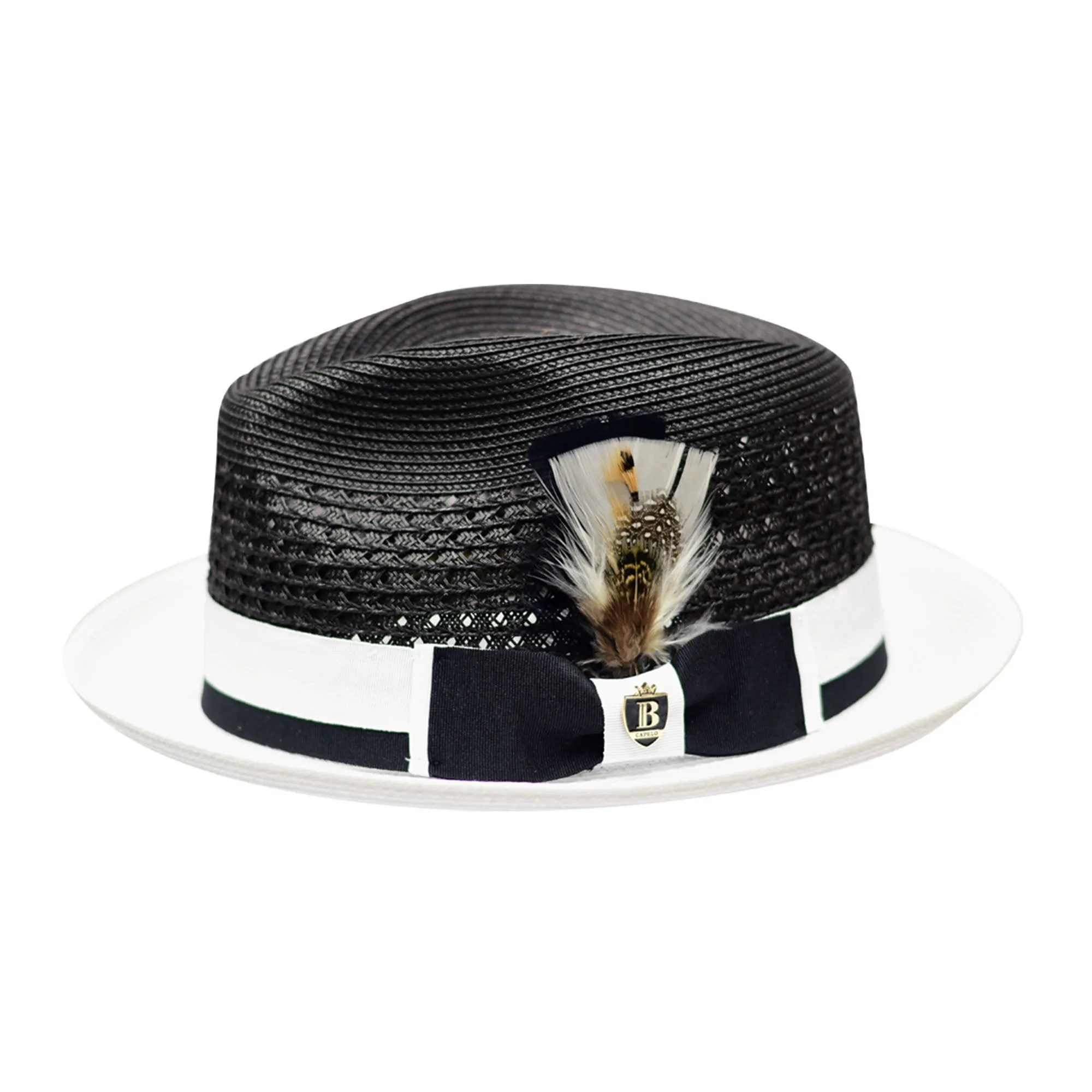 Bruno Capelo Belvedere 2-Tone Straw Fedora Hat Snap Brim Accessories_Bruno Capelo_Hats