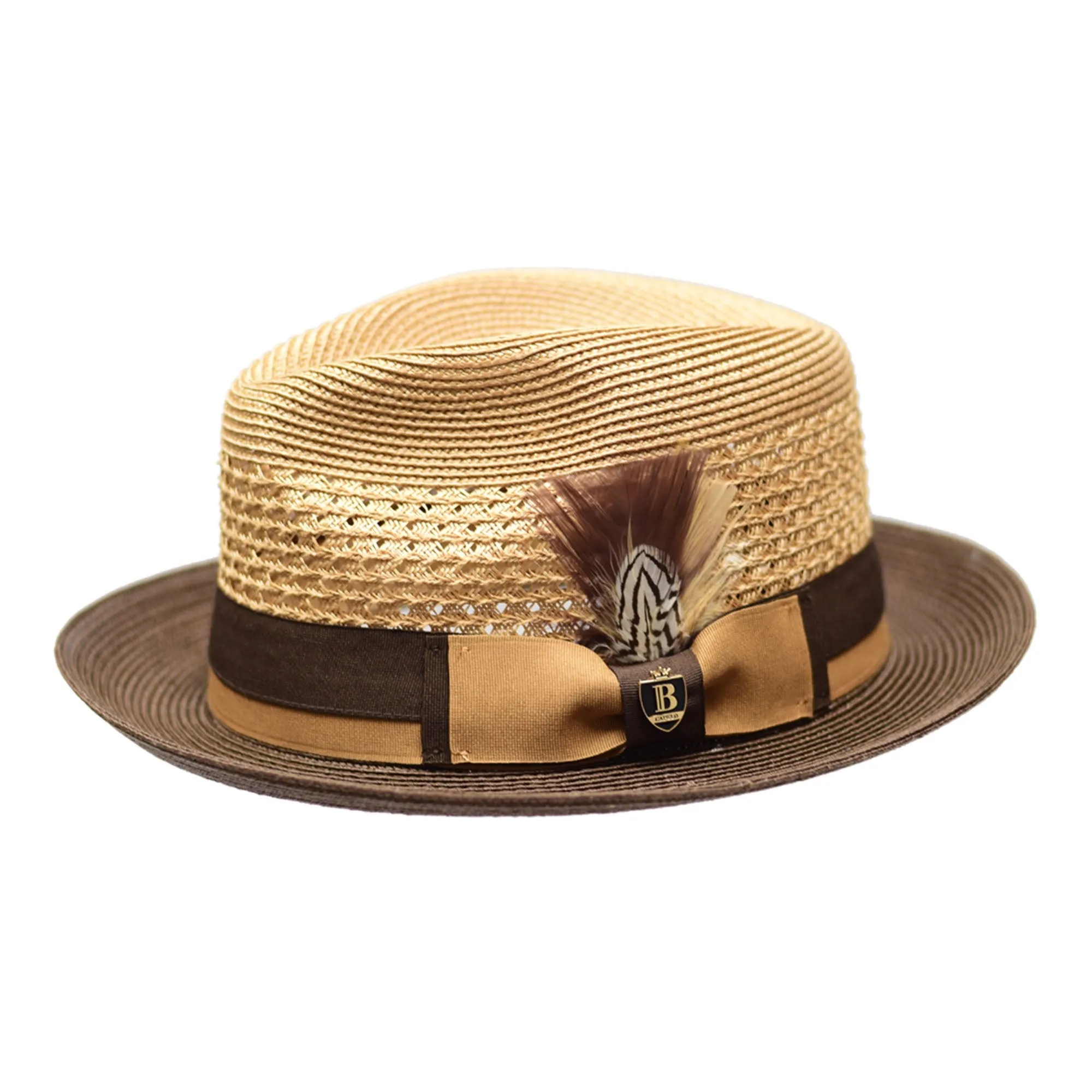 Bruno Capelo Belvedere 2-Tone Straw Fedora Hat Snap Brim Accessories_Bruno Capelo_Hats