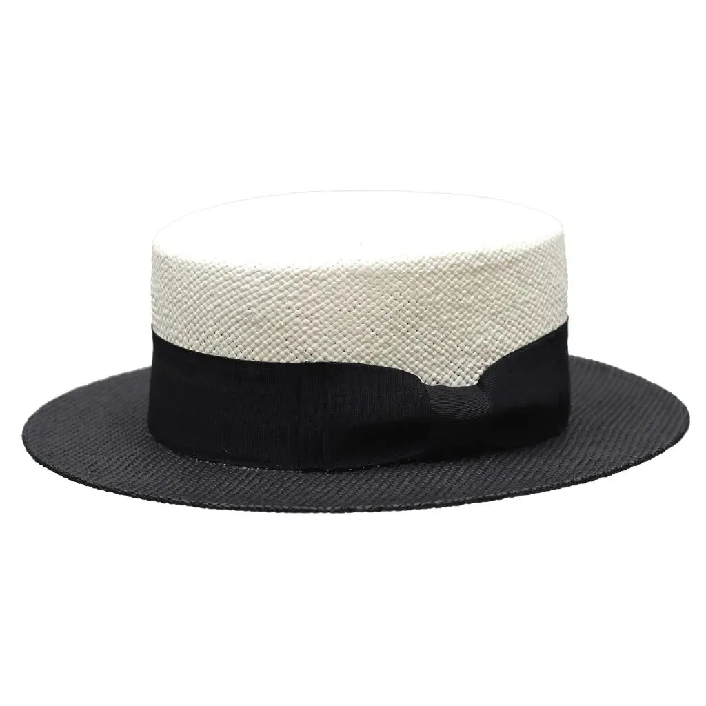 Bruno Capelo Boater Two-Tone Straw Flat Brim Skimmer Accessories_Bruno Capelo_Hats