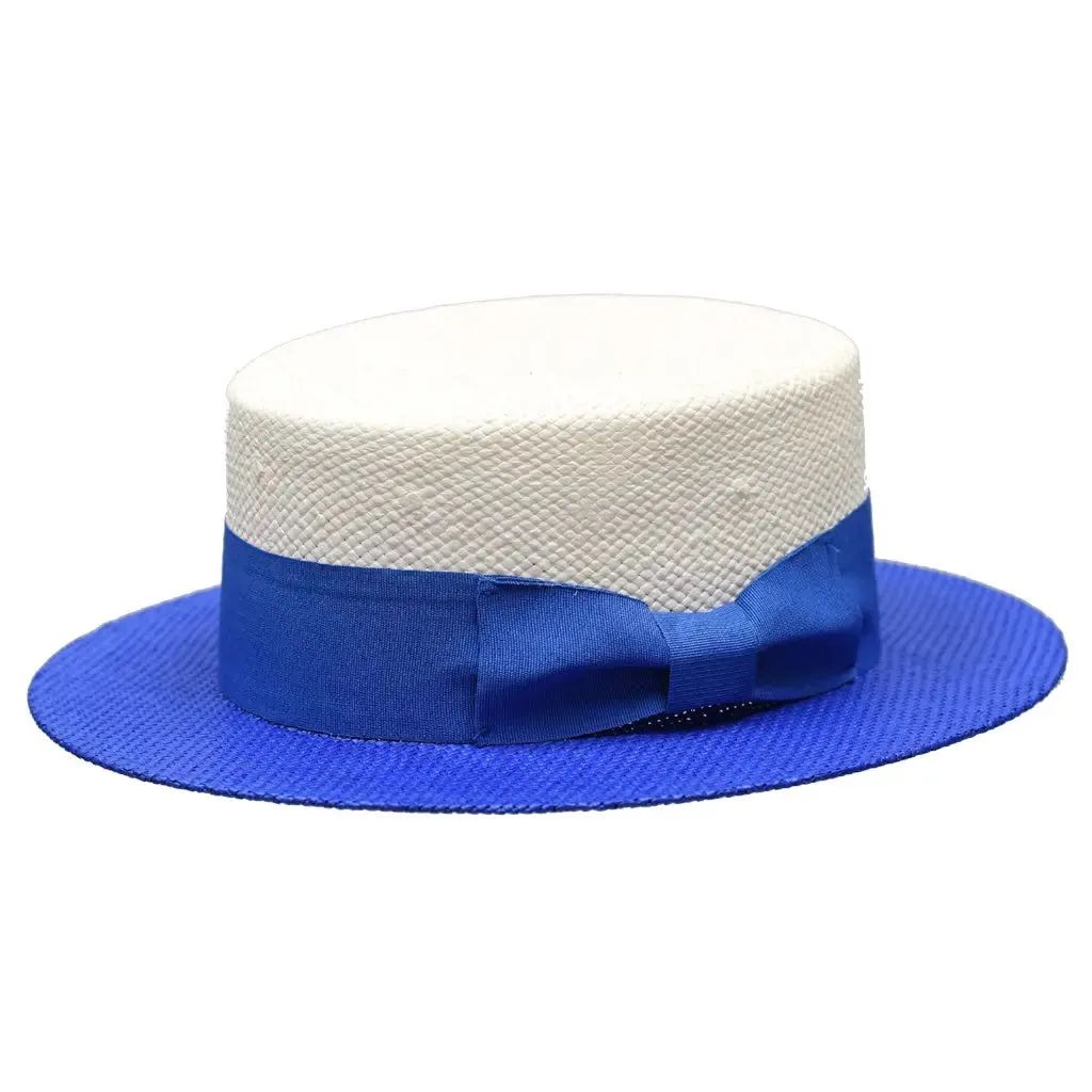 Bruno Capelo Boater Two-Tone Straw Flat Brim Skimmer Accessories_Bruno Capelo_Hats