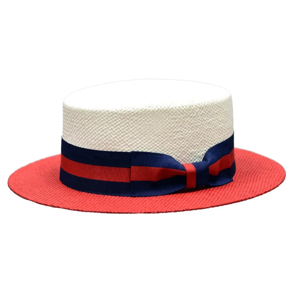Bruno Capelo Boater Two-Tone Straw Flat Brim Skimmer Accessories_Bruno Capelo_Hats