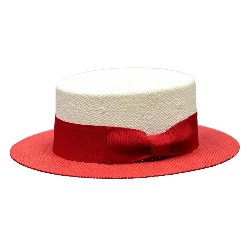 Bruno Capelo Boater Two-Tone Straw Flat Brim Skimmer Accessories_Bruno Capelo_Hats