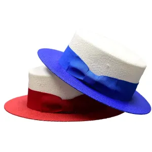Bruno Capelo Boater Two-Tone Straw Flat Brim Skimmer Accessories_Bruno Capelo_Hats