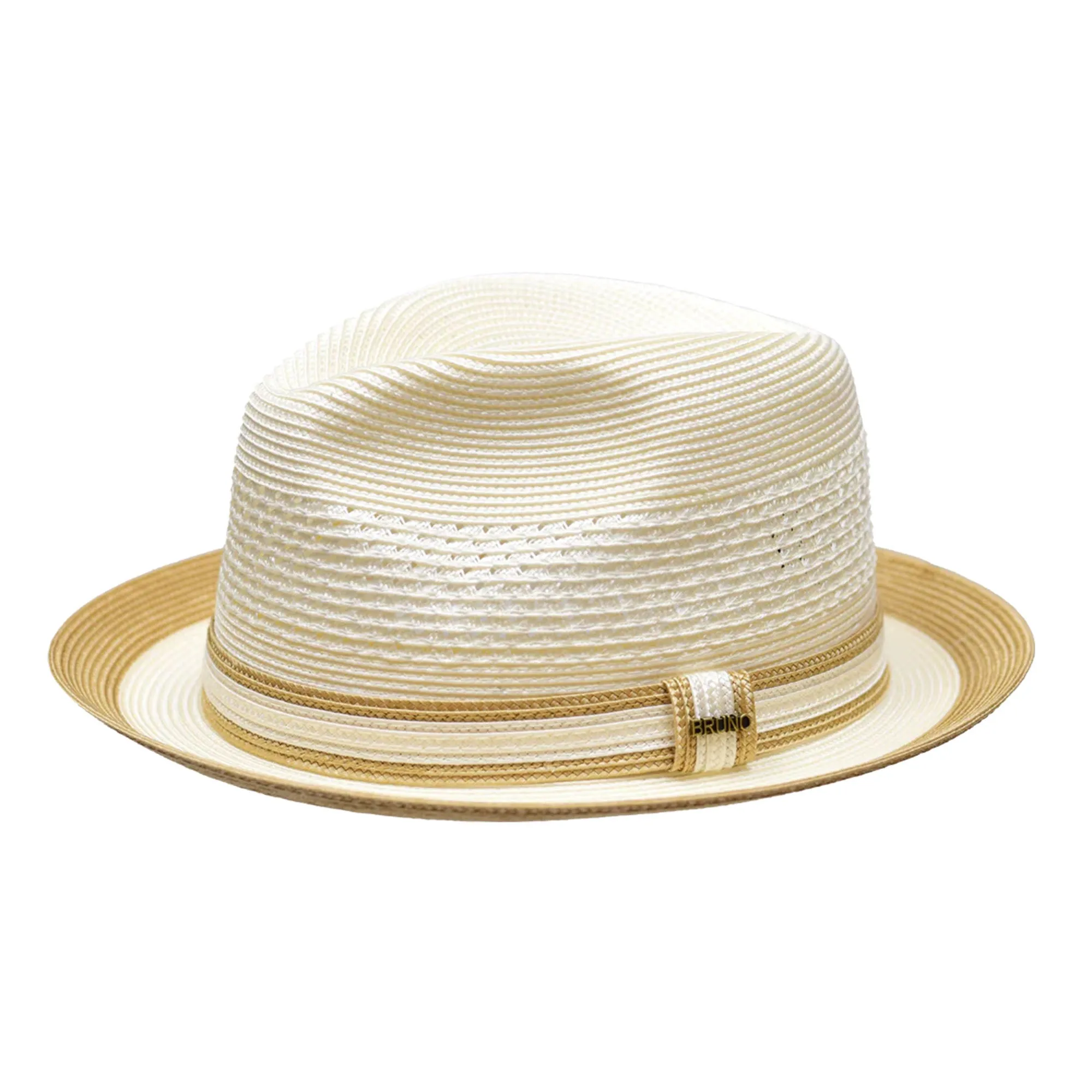 Bruno Capelo Retro 2-Tone Straw Fedora Hat Snap Brim Accessories_Bruno Capelo_Hats