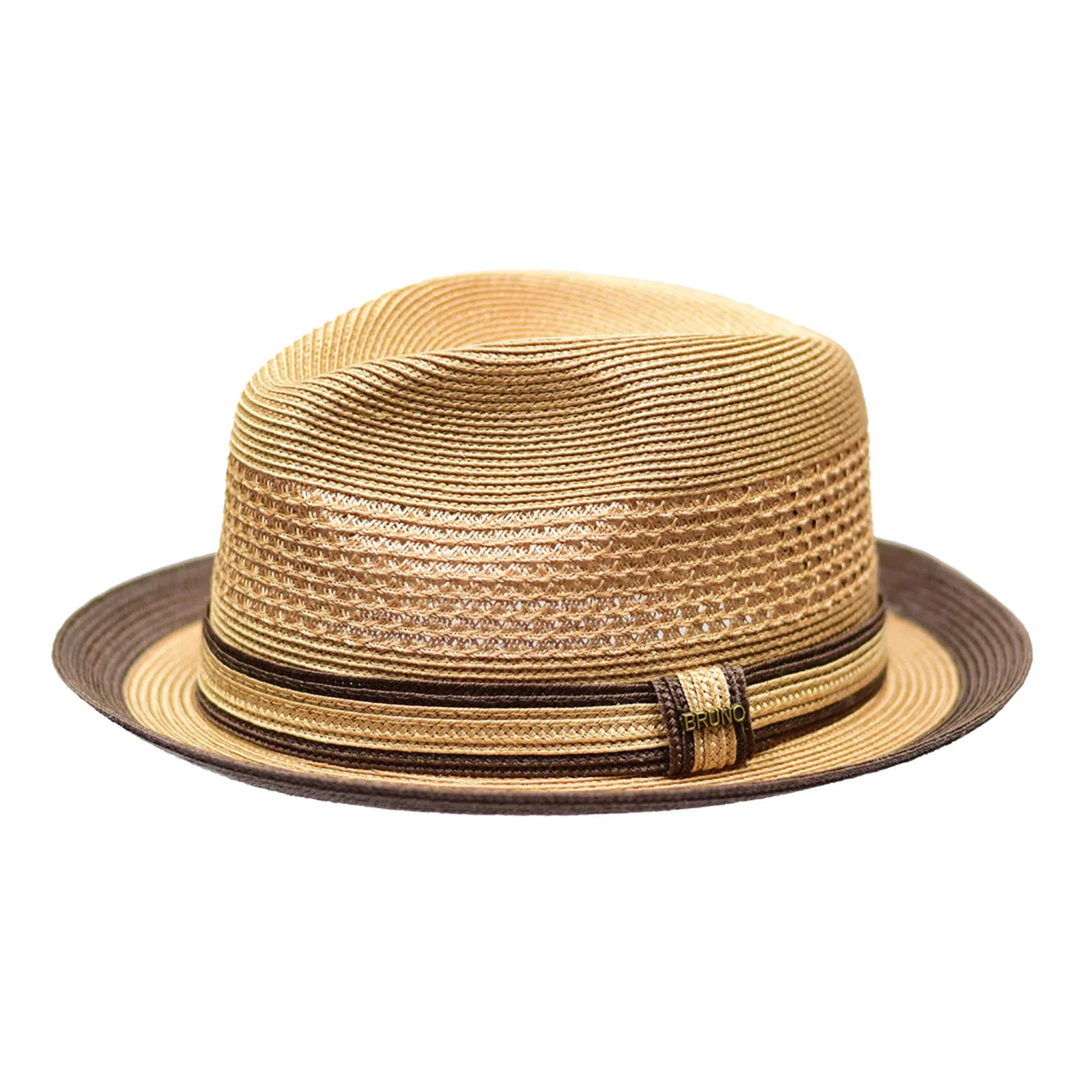 Bruno Capelo Retro 2-Tone Straw Fedora Hat Snap Brim Accessories_Bruno Capelo_Hats