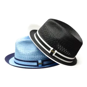 Bruno Capelo Retro 2-Tone Straw Fedora Hat Snap Brim Accessories_Bruno Capelo_Hats
