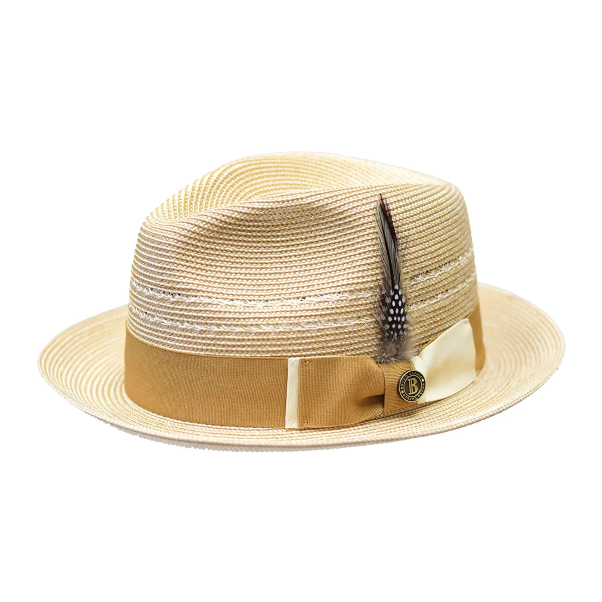 Bruno Capelo Ricardo 2-Tone Straw Fedora Hat Snap Brim Accessories_Bruno Capelo_Hats