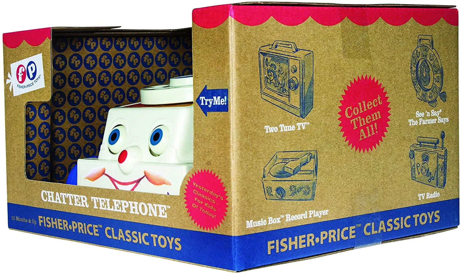 Fisher-Price Toys Fisher-Price Classics 1694 Chatter Telephone, Retro Baby Push Along Toy, Role Play for Kids, Toddler Phone, Classic Toy with Retro Style Packaging, Pretend Play Toys for Boys and Girls Aged 12 Months