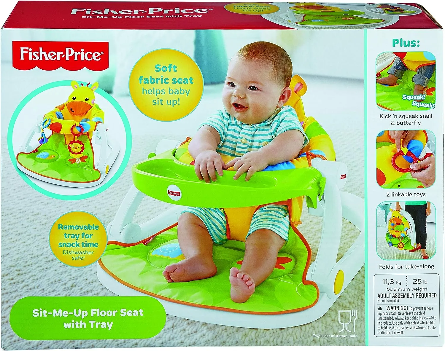 Fisher-Price Toys Fisher-Price DJD81 Giraffe Sit-Me-Up Floor Seat, Portable Baby Chair or Seat with Removable Tray, Rattle and Teething Toy