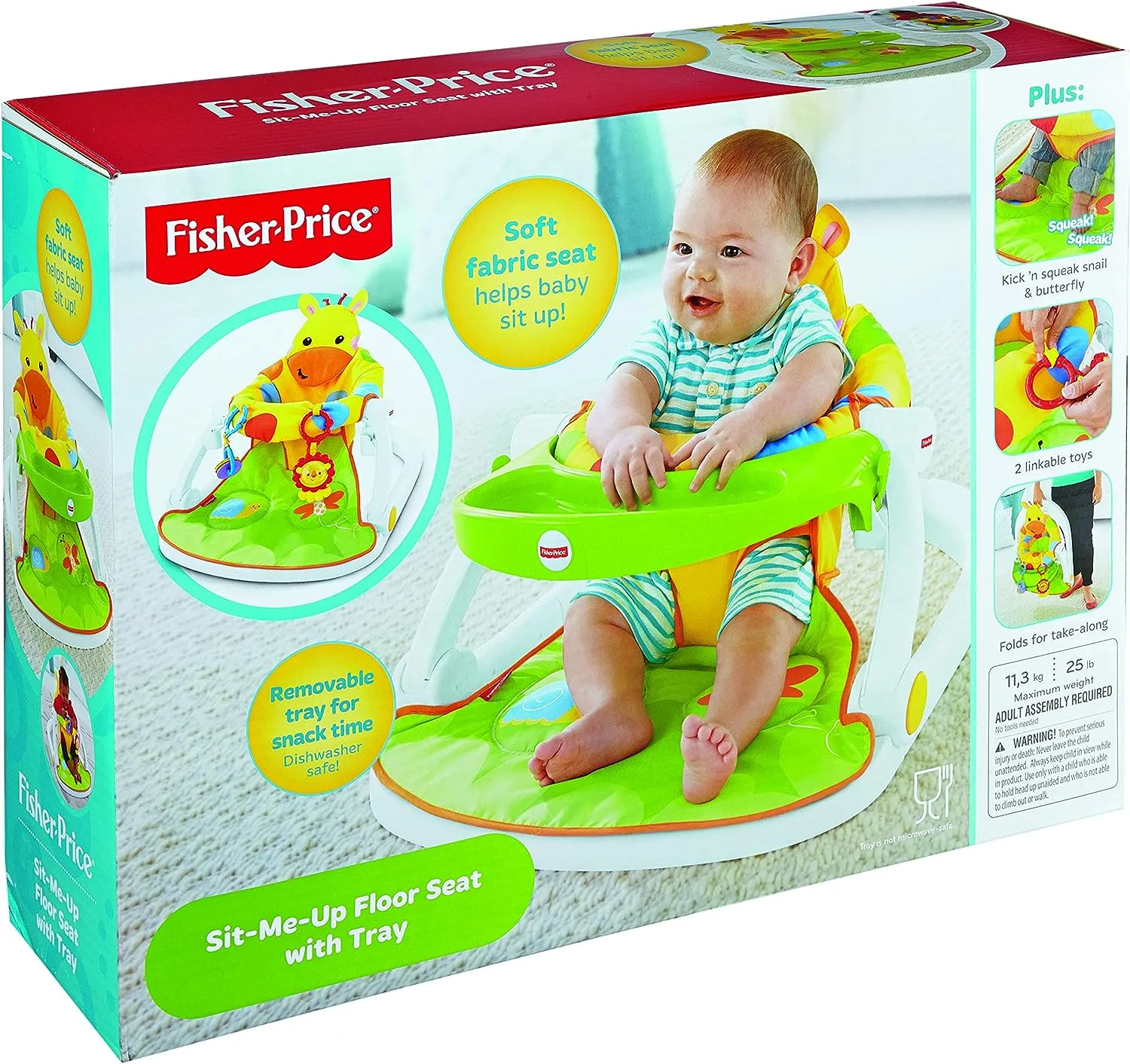 Fisher-Price Toys Fisher-Price DJD81 Giraffe Sit-Me-Up Floor Seat, Portable Baby Chair or Seat with Removable Tray, Rattle and Teething Toy